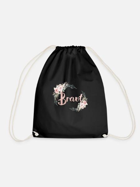 Team Braut! Kranz, floral, personalisierbar - Turnbeutel - Schwarz