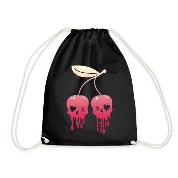 Cherries Kawaii Skull Pastel Goth - Drawstring Bag - black - Front