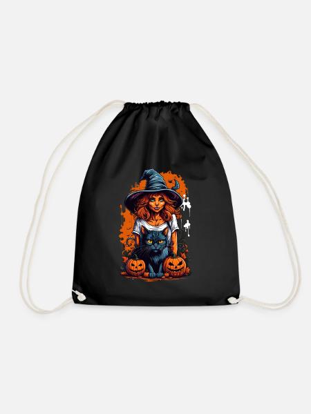 Halloween Hexe Schwarze Katze - Turnbeutel - Schwarz