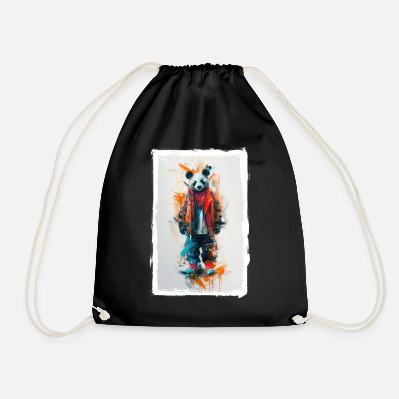 Colorful Panda - Drawstring Bag - black