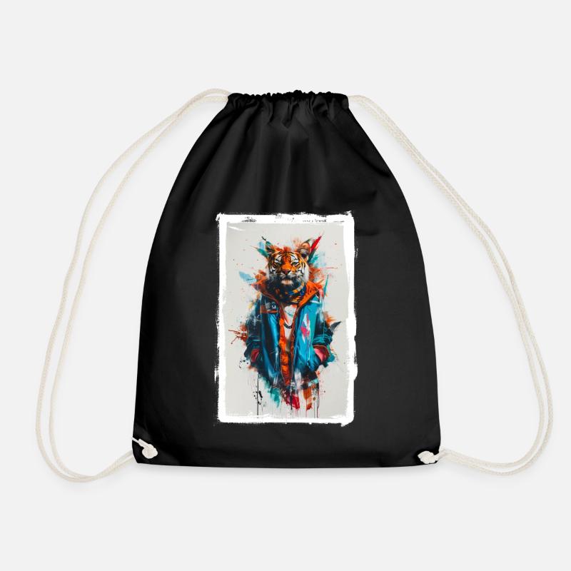 Bunter Tiger - Turnbeutel - Schwarz