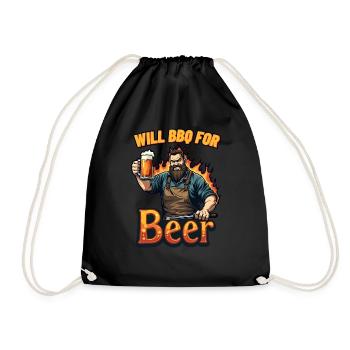 WILL BBQ FOR BEER - Grillen und Bier - Turnbeutel - Schwarz - Vorne