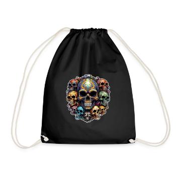 Decorative Large Skull with Small Skulls - Drawstring Bag - black - Front