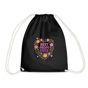 Best Mom Ever – Pixel Heart Flowers Shirt - Drawstring Bag - black - Front