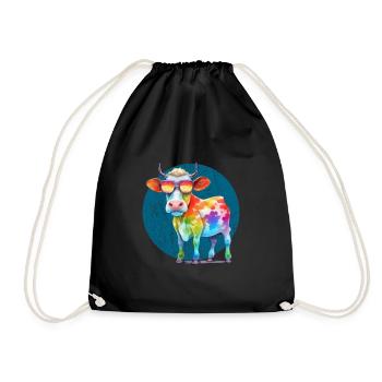 Bunte coole Kuh mit Sonnenbrille - Turnbeutel - Schwarz - Vorne