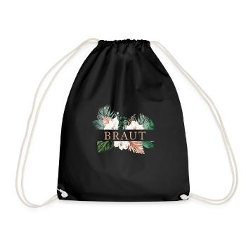 Team Braut! Floral, Boho, Tropic, personalisierbar - Turnbeutel - Schwarz - Vorne