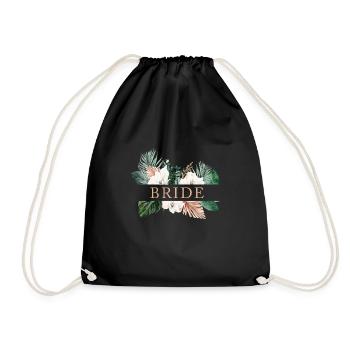 Team Bride! Floral, Boho, Tropic, personalisierbar - Turnbeutel - Schwarz - Vorne