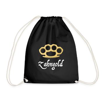 Zahngold | Schlagring, Polizei, lustige Sprüche - Turnbeutel - Schwarz - Vorne