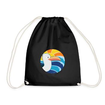 Möwe am Meer mit Wellen und Sonne - Vintage - Turnbeutel - Schwarz - Vorne