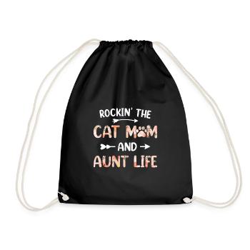 Womens Funny Cat Lovers Rockin' The Cat Mom And - Drawstring Bag - black - Front