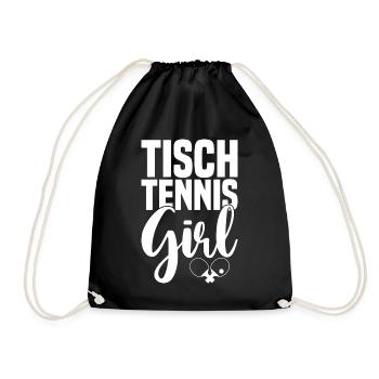 Table tennis girl saying with table tennis bat - Drawstring Bag - black - Front