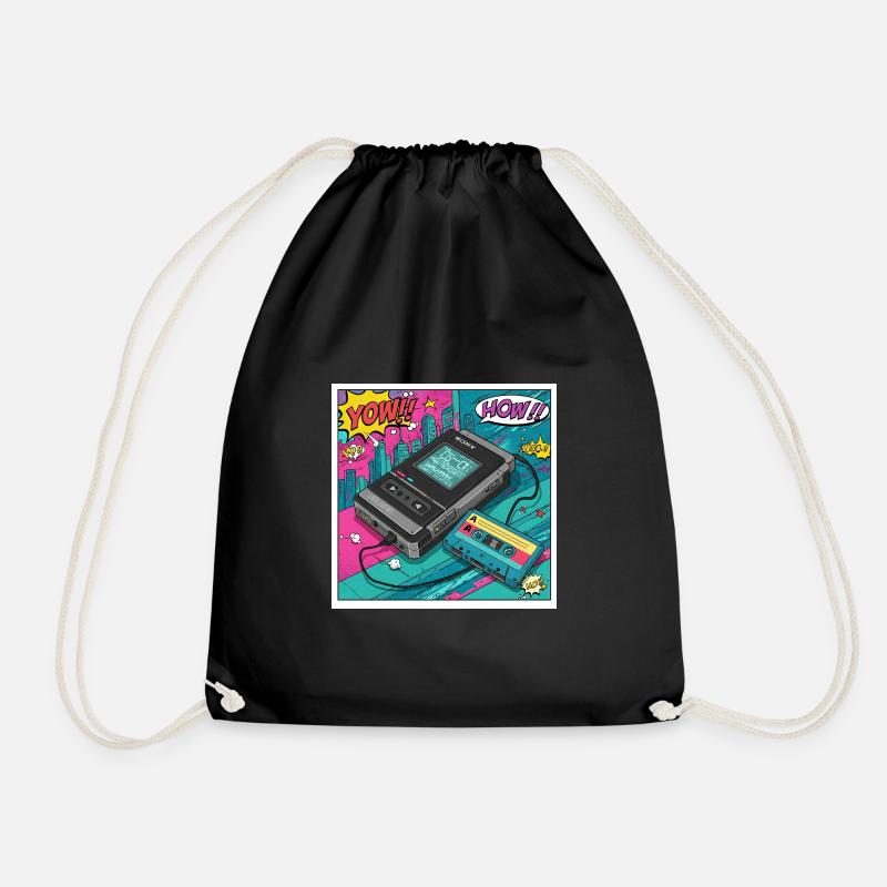 90s vibes: Walkman cult in comic look - Drawstring Bag - black