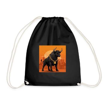 Bull with gold chain - stock market, success and money - Drawstring Bag - black - Front