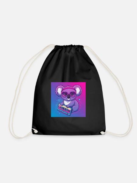 Lustiger Koala mit Kassette - 80er Vibes - Turnbeutel - Schwarz