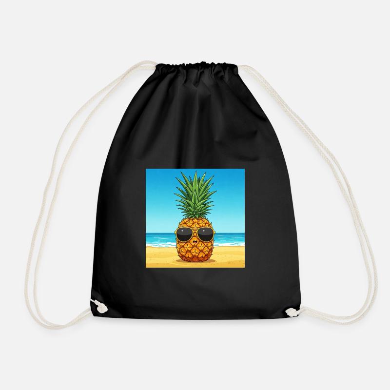 Ananas mit Sonnenbrille am Strand - Turnbeutel - Schwarz