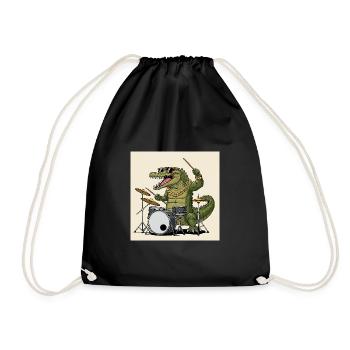 Cool crocodile with drums - Drawstring Bag - black - Front