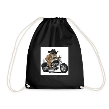 Le chien motard cool avec moto et lunettes de soleil - Sac de sport léger - noir - Devant