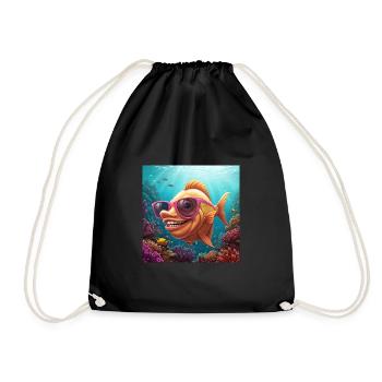 Fins Funny fish with sunglasses - Drawstring Bag - black - Front