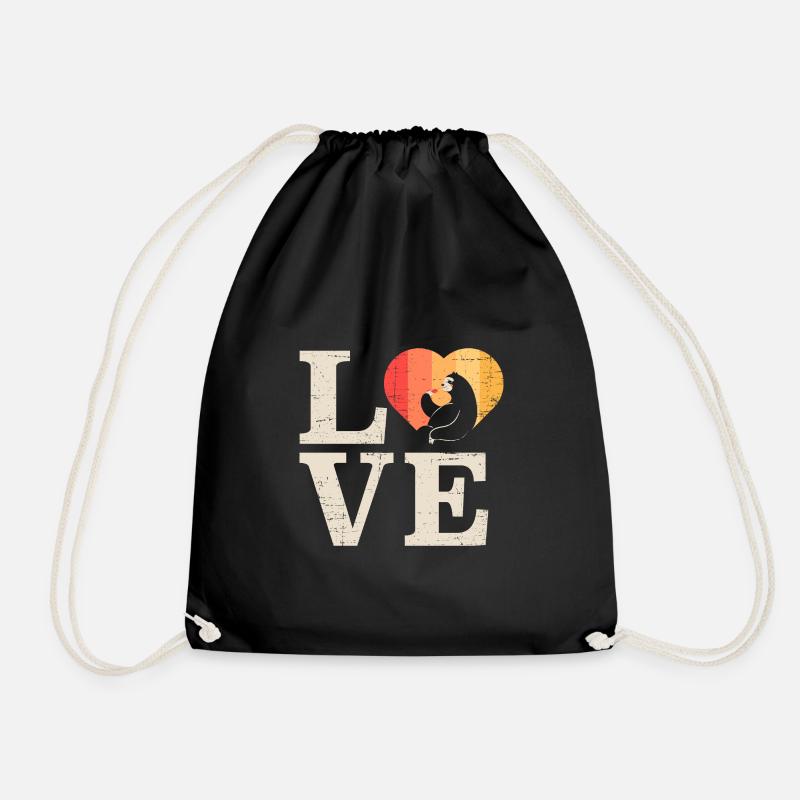 Love Sloth Retro Vintage 60s 70s Style - Drawstring Bag - black