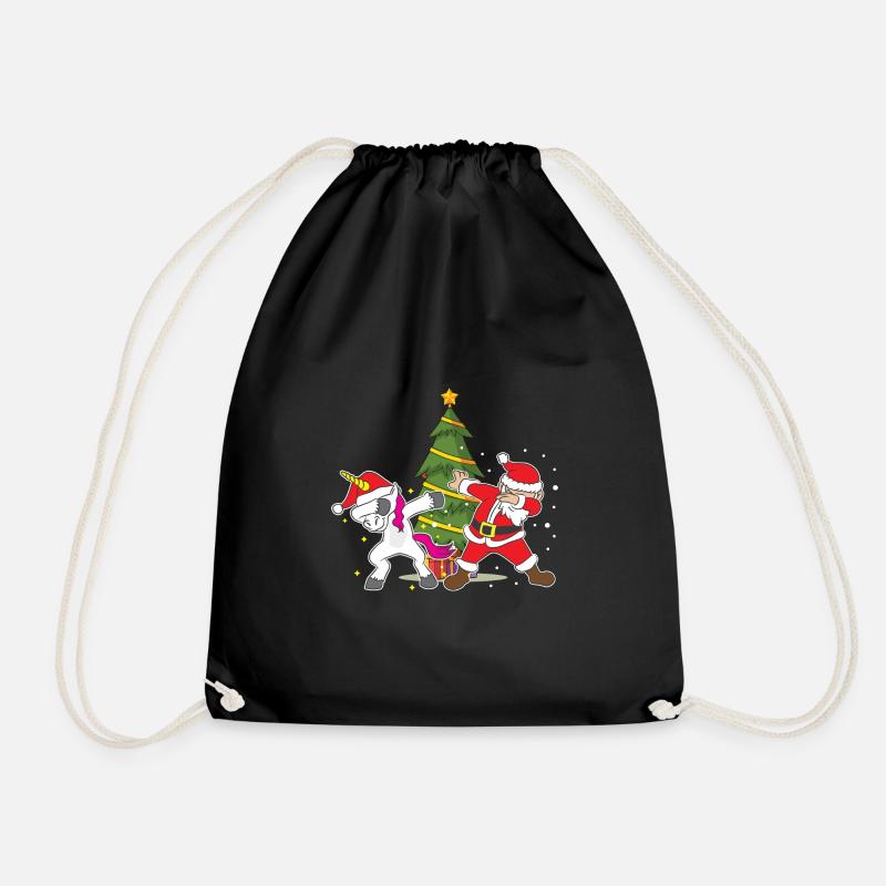 Funny Christmas Xmas Dabbing Santa Unicorn - Drawstring Bag - black