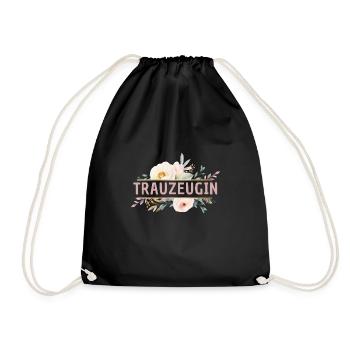 Trauzeugin! Blumen, bunt, personalisierbar - Turnbeutel - Schwarz - Vorne