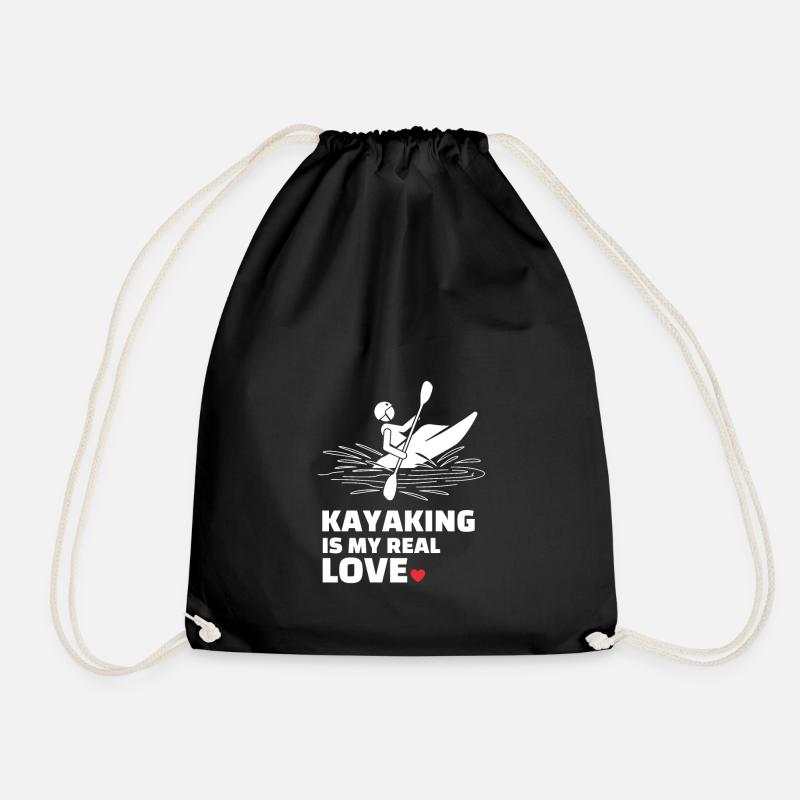 I love kayaking - Drawstring Bag - black