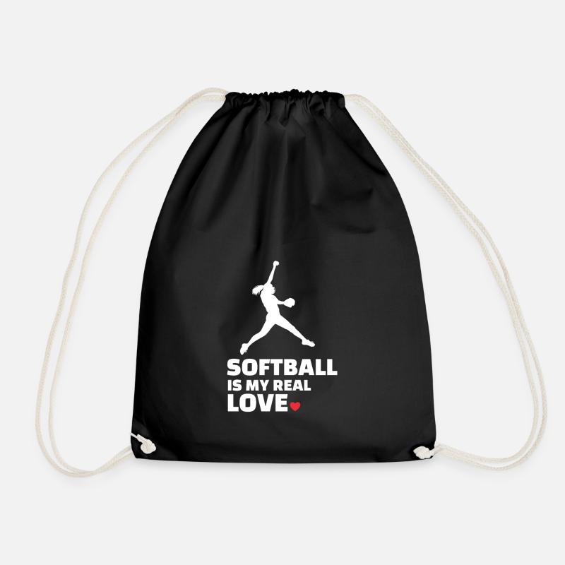 I love softball - Drawstring Bag - black