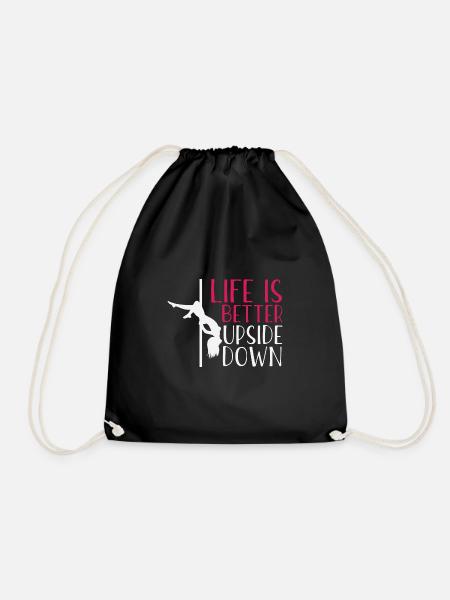 Pole Dance Shirt Life Is Better Upside Down Gift - Drawstring Bag - black