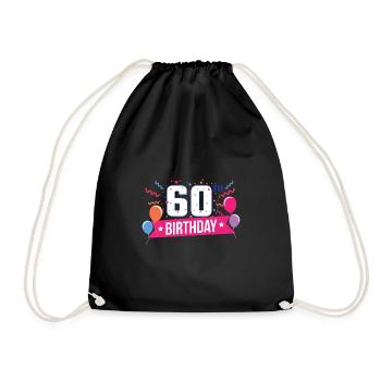 60th Birthday Party Balloons Banner Gift Idea - Drawstring Bag - black - Front