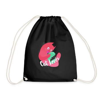 Katzen T Shirt mit Katzenmotiv Katze - Turnbeutel - Schwarz - Vorne