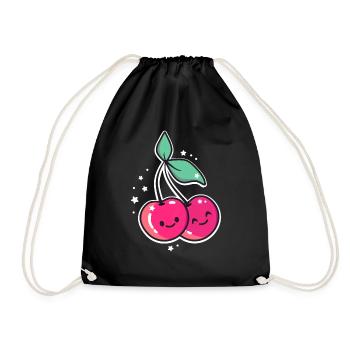Cherries Kawaii Rockabilly cute motif fruits - Drawstring Bag - black - Front