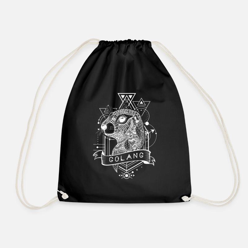 golang go programming language - Drawstring Bag - black