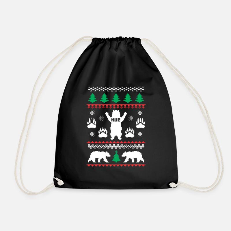 bear hugs christmas bear hug ugly - Drawstring Bag - black