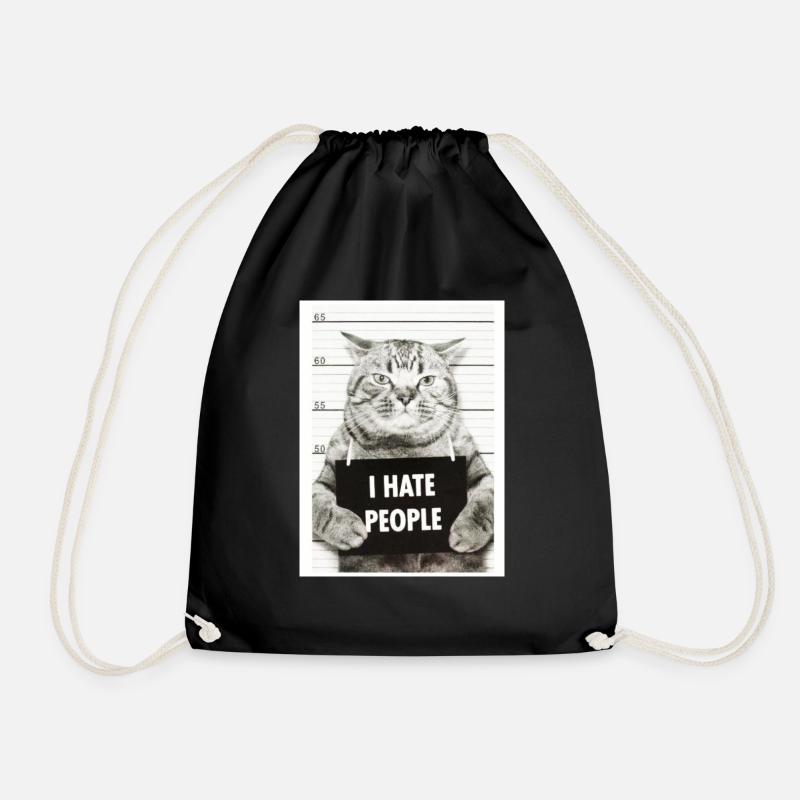 Cat Hates People - Drawstring Bag - black