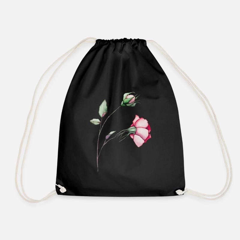 Handgemalte Aquarell Blume, Blumen, Wasserfarben - Turnbeutel - Schwarz
