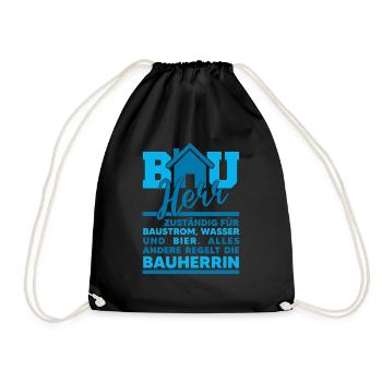 Bauherr Spruch Baustelle Lustig Hausbau Haus - Turnbeutel - Schwarz - Vorne