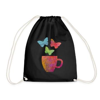 Ich liebe Kaffee und Schmetterling - Turnbeutel - Schwarz - Vorne