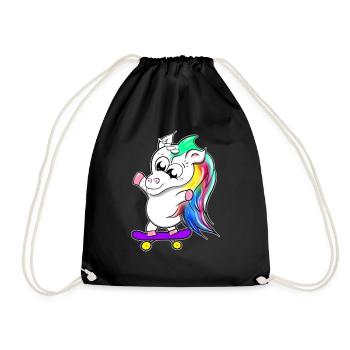 Einhorn auf Skateboard - Turnbeutel - Schwarz - Vorne