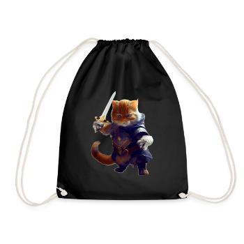 Cat as knight with sword as brave fighter - Drawstring Bag - black - Front