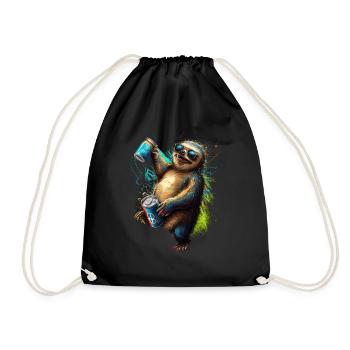 Cool funny sloth with beer - Drawstring Bag - black - Front