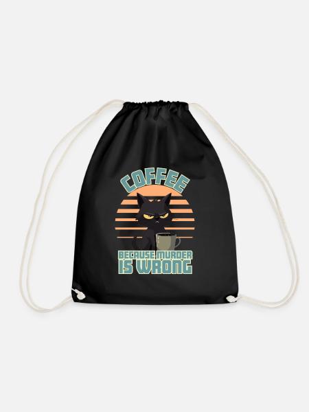 Coffee, Because Murder is Wrong - Drawstring Bag - black
