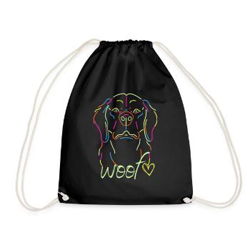 Black Colorful Neon Dog Themed T Shirt - Drawstring Bag - black - Front