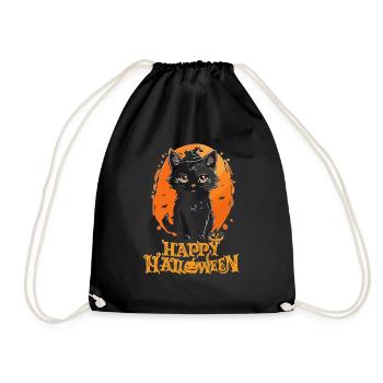 Happy Halloween - Schwarze Katze - Turnbeutel - Schwarz - Vorne