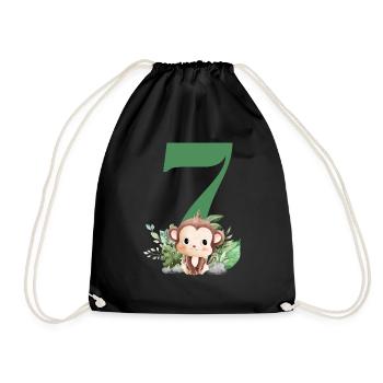 7th Birthday Monkey Safari - Drawstring Bag - black - Front
