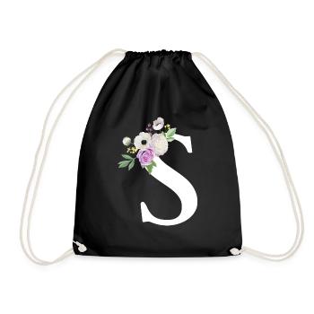 Purple Floral Letter S - Drawstring Bag - black - Front