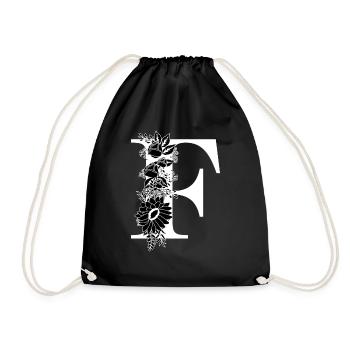 Lettre f floral noir et blanc - Sac de sport léger - noir - Devant