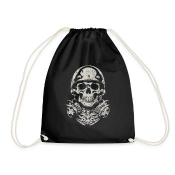 Skull mit Helm - Turnbeutel - Schwarz - Vorne