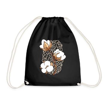 Ornamental element with blooming cotton twig - Drawstring Bag - black - Front