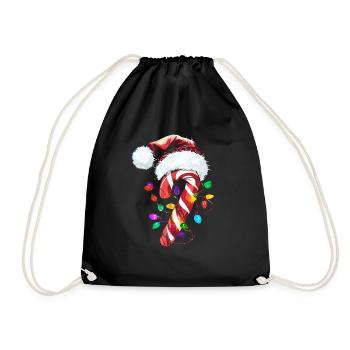Festliche Zuckerstange mit Lichtern - Turnbeutel - Schwarz - Vorne