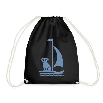Mops im Boot Silhouette Segeln Minimalistisch - Turnbeutel - Schwarz - Vorne